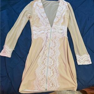 Boohoo Lace Trim Pink/Beige Bodycon Dress